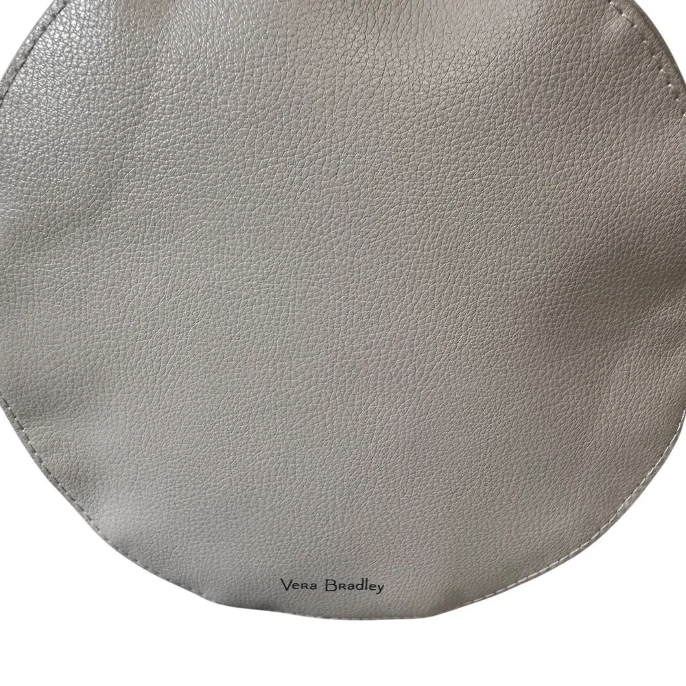 Vera Bradley Sloth Round Cosmetic Bag Vegan Leather Gray Floral Lining Orchid